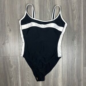 Vintage Black White One Piece Swimsuit - SIZE 18 Beach Wave Retro